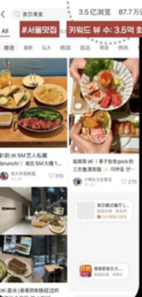 중문 해시태그 검색 결과 — 여기 안에 들어가는 것이 목표입니다 (예시 화면)